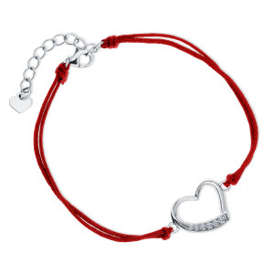Bratara cu snur rosu si pandantiv argint inima cu pietre DiAmanti Z1023BR_R-DIA (Argint 925‰ 1,1 g.)
